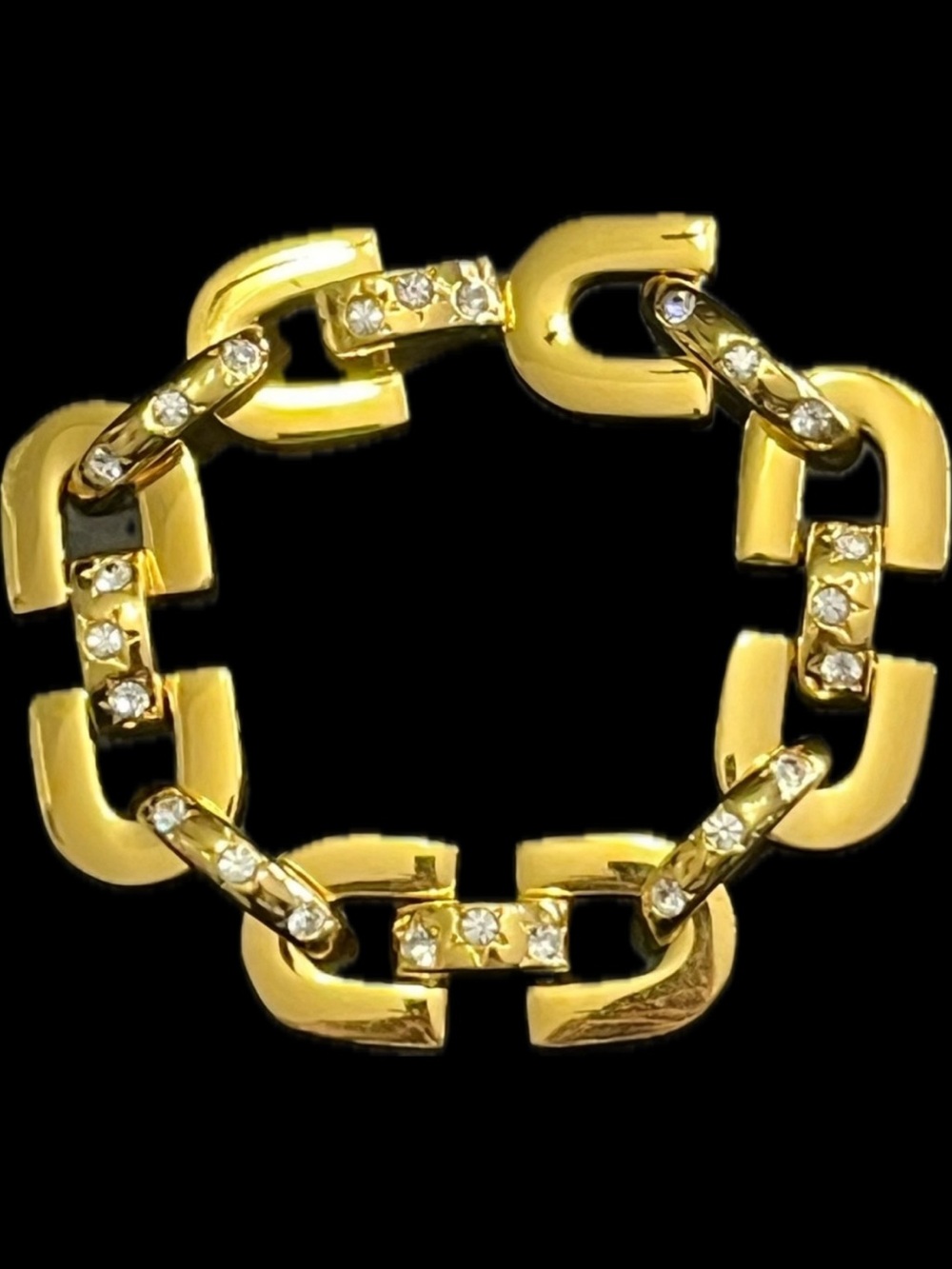 Joan Rivers vintage big bold gold Link crystal laser star bracelet estate QVC